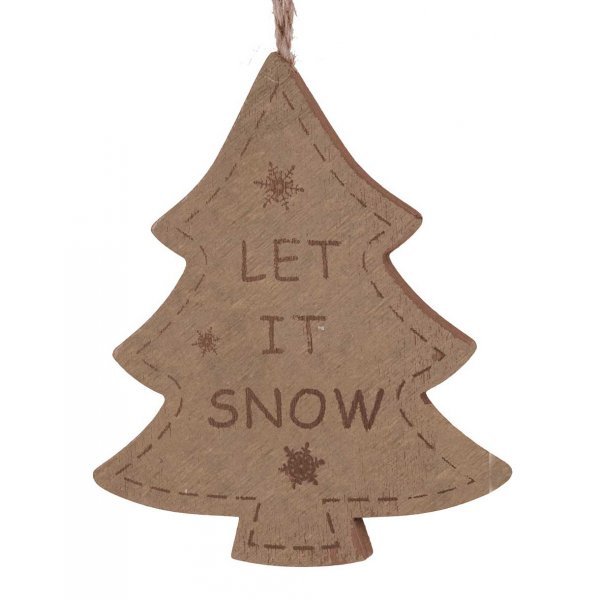 Χριστουγεννιάτικο Κρεμαστό Ξύλινο Δεντράκι Καφέ, με Σχέδιο "Let it Snow" (9cm)